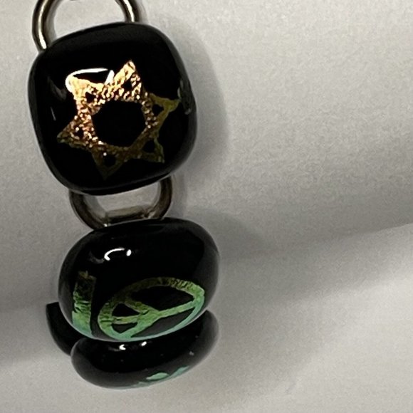 Coexist Peace Bracelet Religious Symbols Dichroic Glass Metallic Iridescent Foil - Picture 8 of 14